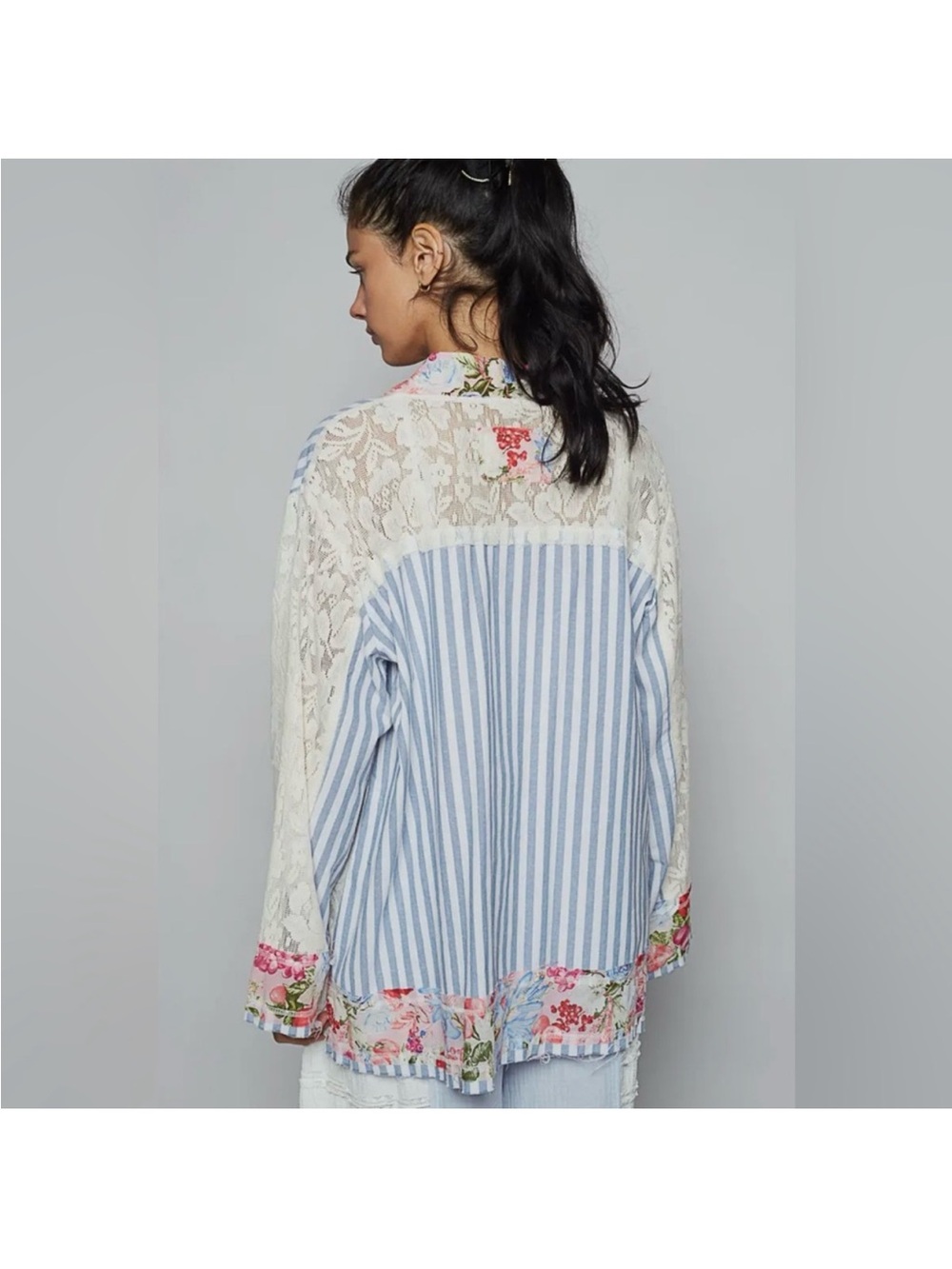 POL Stripe Floral Lace - Open Cardigan Small - Picture 4 of 8